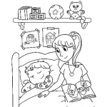 Dibujo para colorear Dibujo De Mama Acostando Y Leyendo Un Cuento A Su Hijo En Su Habitacion