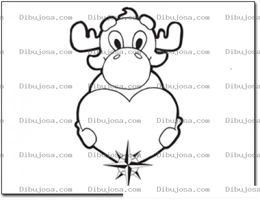 Dibujo para colorear Colorear Moose Bull Winckle Con Un Corazon