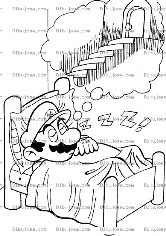 Dibujo para colorear Dibujo De Mario Bros Durmiendo Sonando Con Llegar Al Castillo Para Pintar Y Colorear