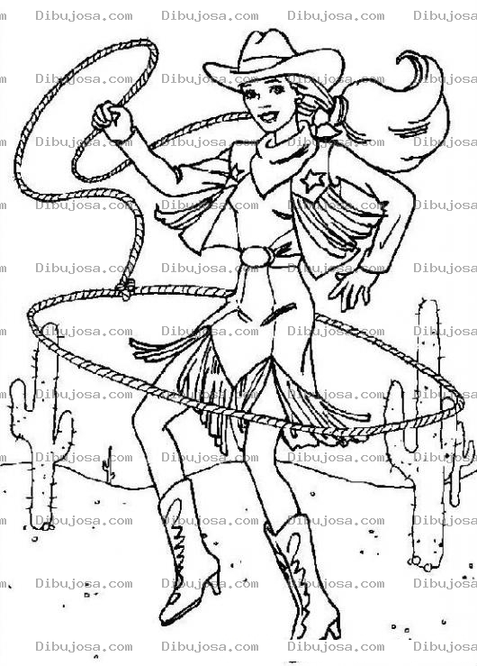 Dibujo para colorear Barbie Vestida De Vaquera Para Pintar Y Colorear