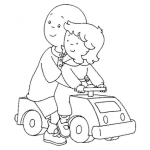 Dibujo para colorear Dibujo De Calliu Con Rosi Jugando En Un Carrito De Juguete Para Pintar Y Colorea A Cayiu Cayu Callu Kayu Kallur