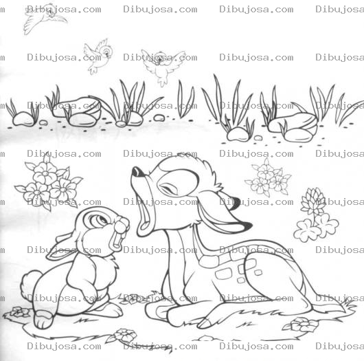 Dibujo para colorear Colorear a bambi hablando con el conejo
