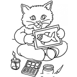 Dibujo para colorear Gato Dibujando Un Pescado Para Pintar Y Colorear