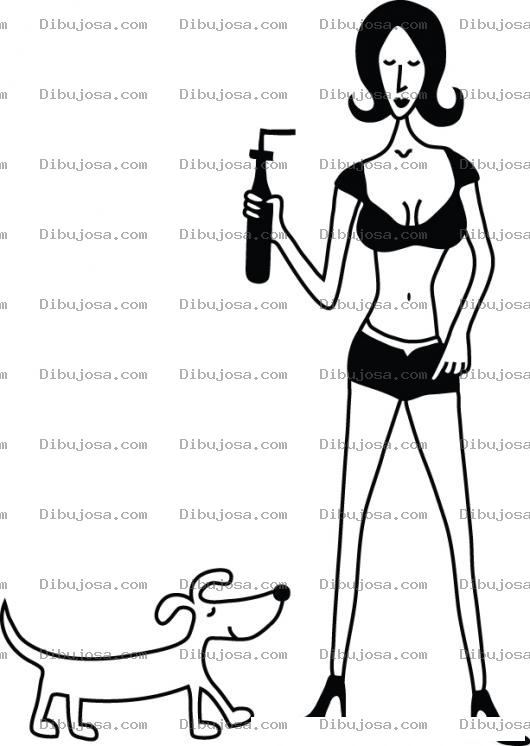 Dibujo para colorear Perro Salchica Flaco Y Delgado Con Mujer Flaca Y Delgada Tomando Soda De Dieta Para Pintar Y Colorear