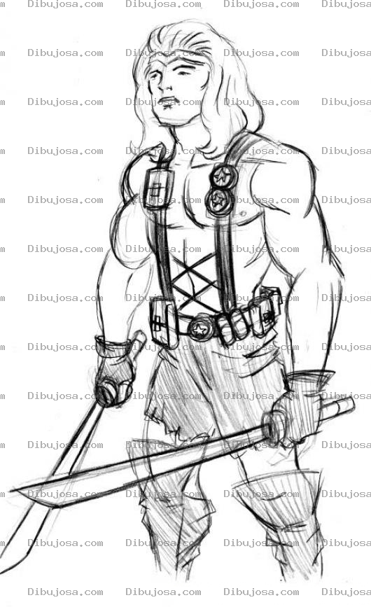 Dibujo para colorear Guerrero Con Dos Espadas Para Pintar Y Colorear