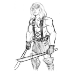 Dibujo para colorear Guerrero Con Dos Espadas Para Pintar Y Colorear
