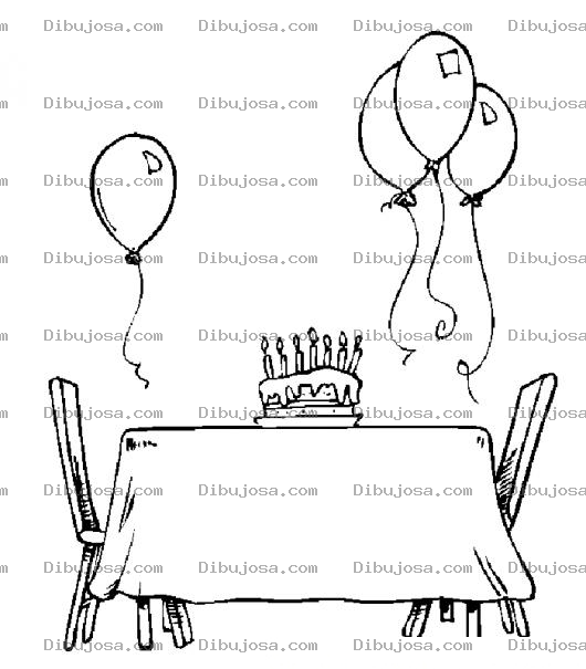 Dibujo para colorear Dibujo De Cumpleanos Para Colorear Globos Y Pastel Sobre Una Mesa De Dos Sillasp