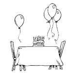 Dibujo para colorear Dibujo De Cumpleanos Para Colorear Globos Y Pastel Sobre Una Mesa De Dos Sillasp