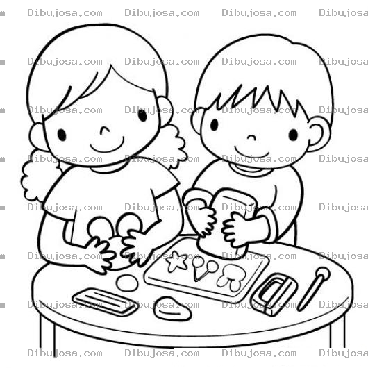 Dibujo para colorear Ninos Haciendo Tareas Para Pintar Y Colorear
