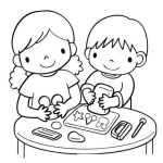 Dibujo para colorear Ninos Haciendo Tareas Para Pintar Y Colorear