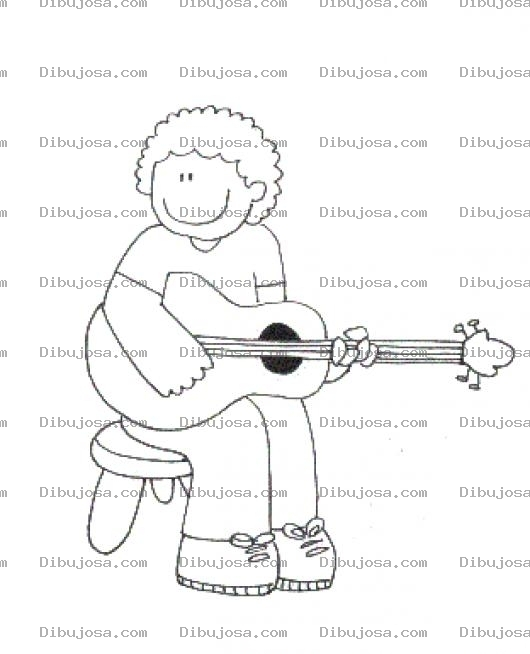 Dibujo para colorear Dibujo De Nino Tocando Guitarra Para Colorear