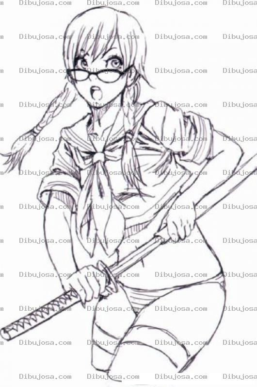 Dibujo para colorear Chica Con Sable Para Pintar Y Colorear