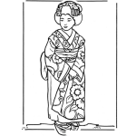 Dibujo para colorear Geisha Japonesa con kimono Para Pintar Y Colorear