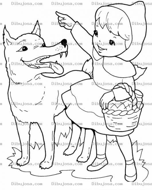 Dibujo para colorear Dibujo De Caperucita Roja Hablando Con El Lobo Para Colorear