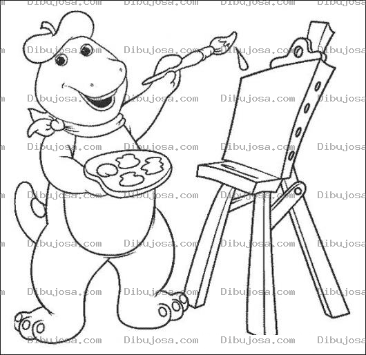 Dibujo para colorear Colorear a Barney pintando