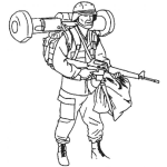 Dibujo para colorear Dibujo De Soldado Armado Con Fusil Bazooka Paracaidas Casco Y Armamento Para Colorear