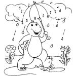 Dibujo para colorear Unir los puntos de Barney en la lluvia