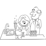 Dibujo para colorear Dibujo De Un Nino Haciendo Experimientos Con El Profesor De Quimica
