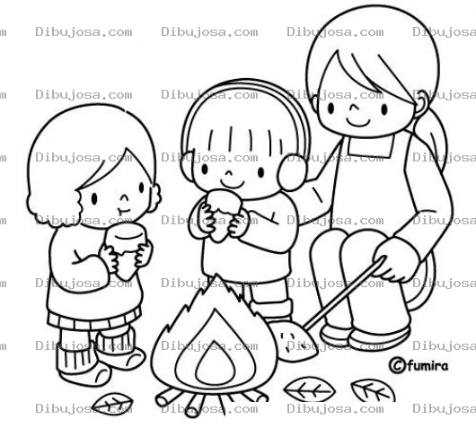 Dibujo para colorear Dibujo De Ninos En Una Fogata Para Colorear