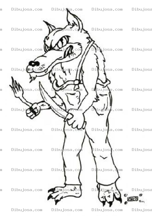 Dibujo para colorear Dibujo De Lobo Con Tenedor Y Cuchillo Para Colorear