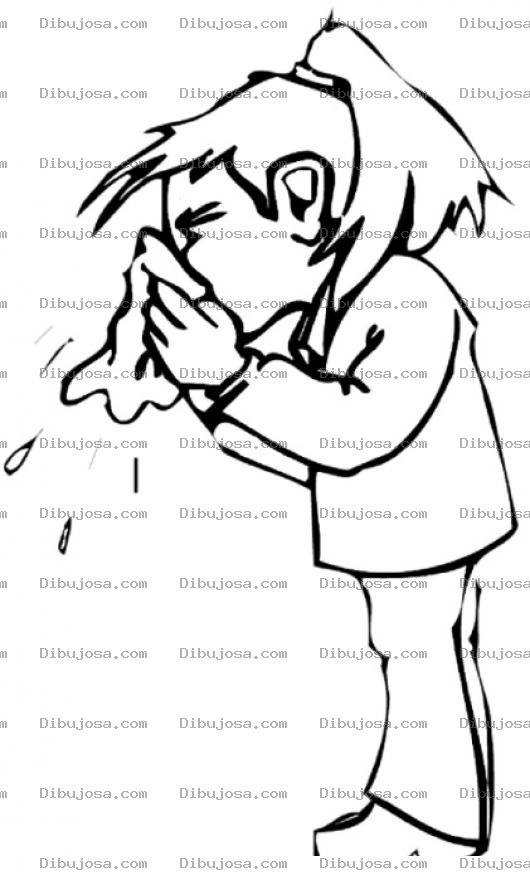 Dibujo para colorear Dibujo De Chica Con Gripe Sonandose Los Mocos Con Un Panuel Para Colorear