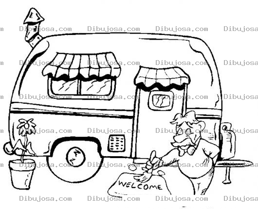 Dibujo para colorear Dibujo De Casa Rodante Con Camper Para Colorear Y Pintar