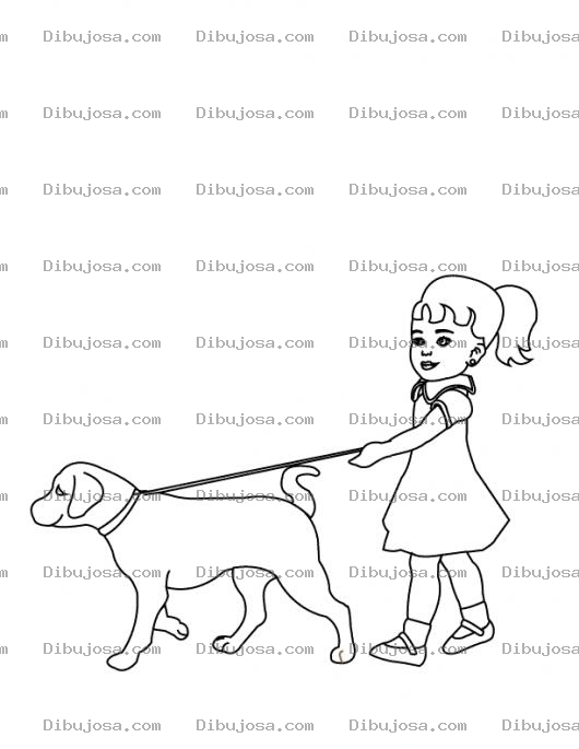 Dibujo para colorear Dibujo De Nina Paseando A Su Perro Para Pintar Y Colorear