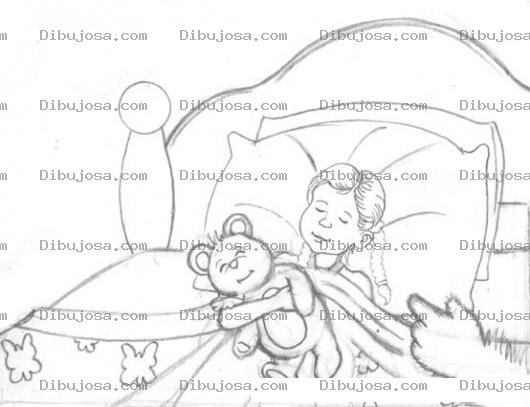 Dibujo para colorear Colorear Nina Durmiendo Abrazada De Su Osito