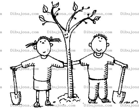 Dibujo para colorear Colorear Ninos Con Palas Sembrando Un Arbol