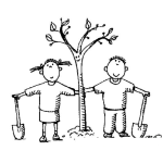 Dibujo para colorear Colorear Ninos Con Palas Sembrando Un Arbol