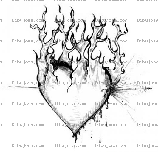 Dibujo para colorear Dibujo De Un Corazon Ardiendo En Llamas De Fuego Atravezado Por Una Bala Para Pintar Y Colorear