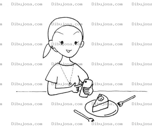Dibujo para colorear Nina Tomandole Foto A Un Pastel Para Pintar Y Colorear