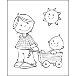 Dibujo para colorear Dibujo De Nino Halando A Su Hermanito En Un Carreton De Madera Bajo El Sol Para Colorear