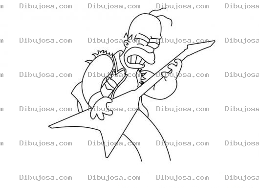 Dibujo para colorear Dibujo De Homero Rockero Con Guitarra Electrica Tocando Cancion De Rock Para Pintar Y Colorear