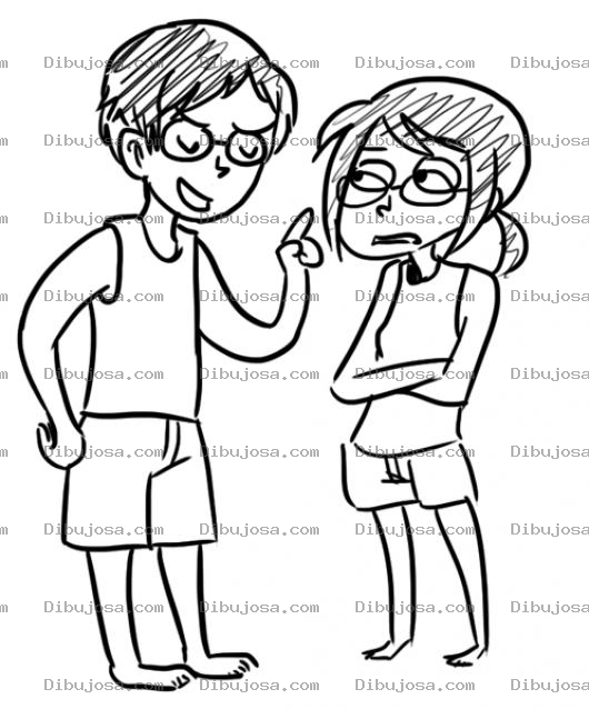 Dibujo para colorear Dibujo De Hermano Reganando A Su Hermana Para Pintar Y Colorear
