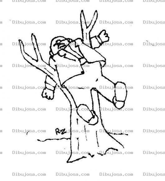 Dibujo para colorear Dibujo De Un Hombre Trabado En Un Palo Para Colorear Hombre Recostado En Las Ramas De Un Arbol