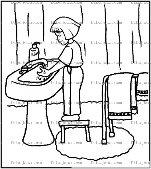 Dibujo para colorear Dibujo De Nina En Lavamanos Lavandose Las Manos Para Pintar Y Colorear