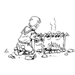 Dibujo para colorear Dibujo De Nino Scout Cocinando Carne Un Una Fogata Para Pintar Y Colorear