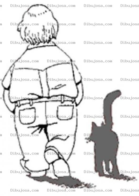 Dibujo para colorear Dibujo De Hombre Caminando Con Su Gato Para Colorear