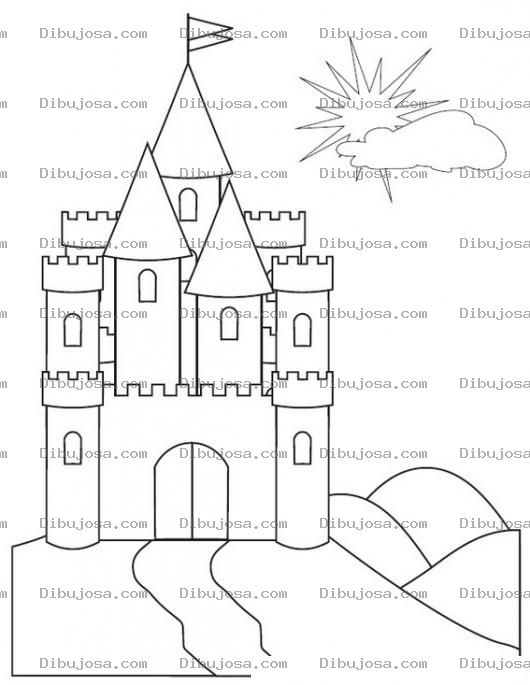 Dibujo para colorear Castillo con un sol brillante