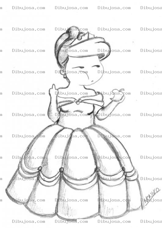 Dibujo para colorear Nina Con Vestido De Princesa Comiendo Manzana Para Pintar Y Colorear