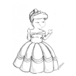 Dibujo para colorear Nina Con Vestido De Princesa Comiendo Manzana Para Pintar Y Colorear