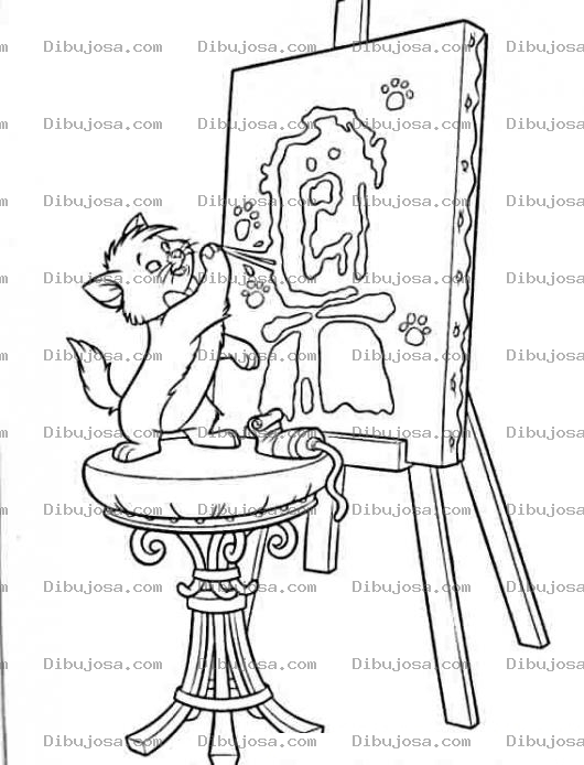 Dibujo para colorear Dibujo De Gatito Pintor Para Pintar Y Colorear Gato Artista