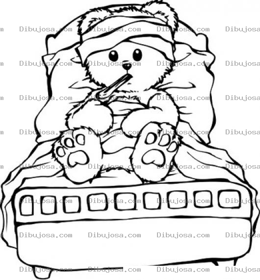 Dibujo para colorear Osito Enfermo Postrado En Cama Para Colorear Y Pintar