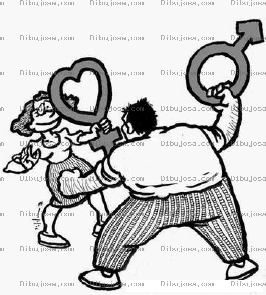 Dibujo para colorear La Guerra De Los Sexos Para Pintar Y Colorear hombre machista y mujer feminista