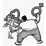 Dibujo para colorear La Guerra De Los Sexos Para Pintar Y Colorear hombre machista y mujer feminista