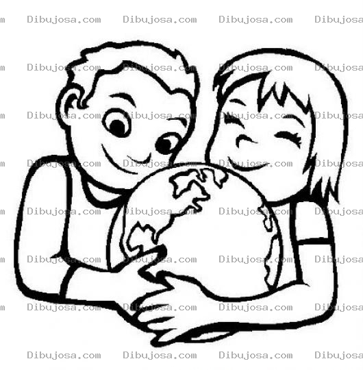 Dibujo para colorear Ninos Abrazando Al Mundo En El Dia De La Tierra Para Pintar Y Colorear