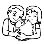 Dibujo para colorear Ninos Abrazando Al Mundo En El Dia De La Tierra Para Pintar Y Colorear