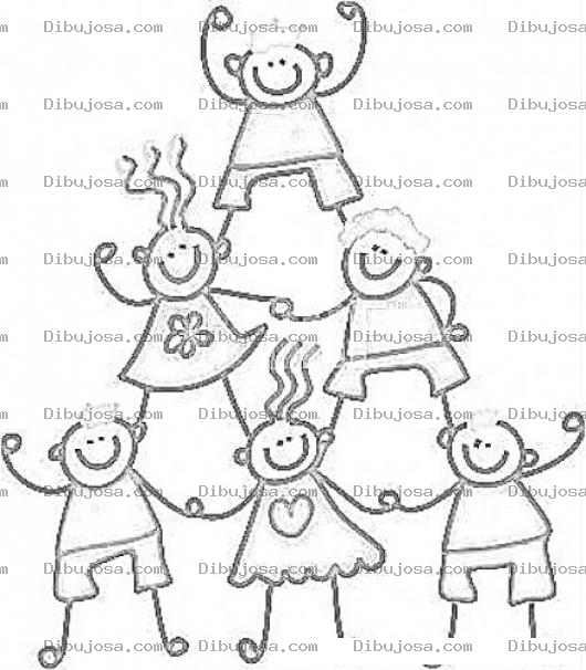 Dibujo para colorear Ninos Formando Una Piramide Para Pintar Y Colorear