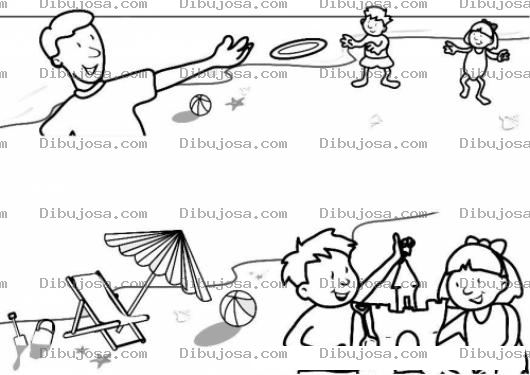 Dibujo para colorear Dibujo De Familia Disfrutando Vacaciones En La Playa Para Pintar Y Colorear